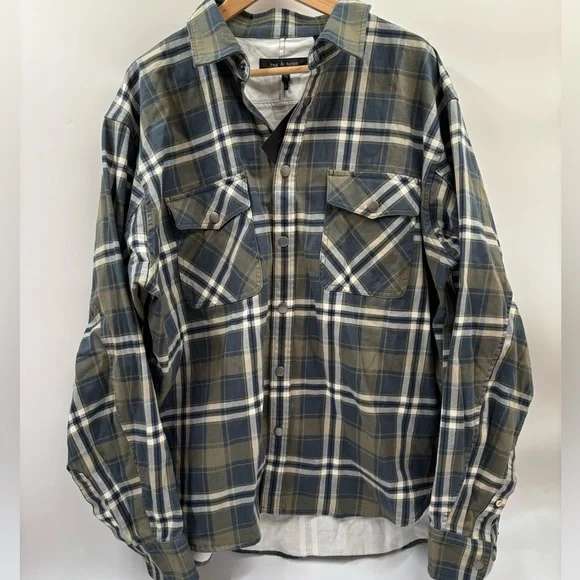 NWT Rag‎ & Bone Men's XXL Green Plaid Engineered Jack Snap Flannel